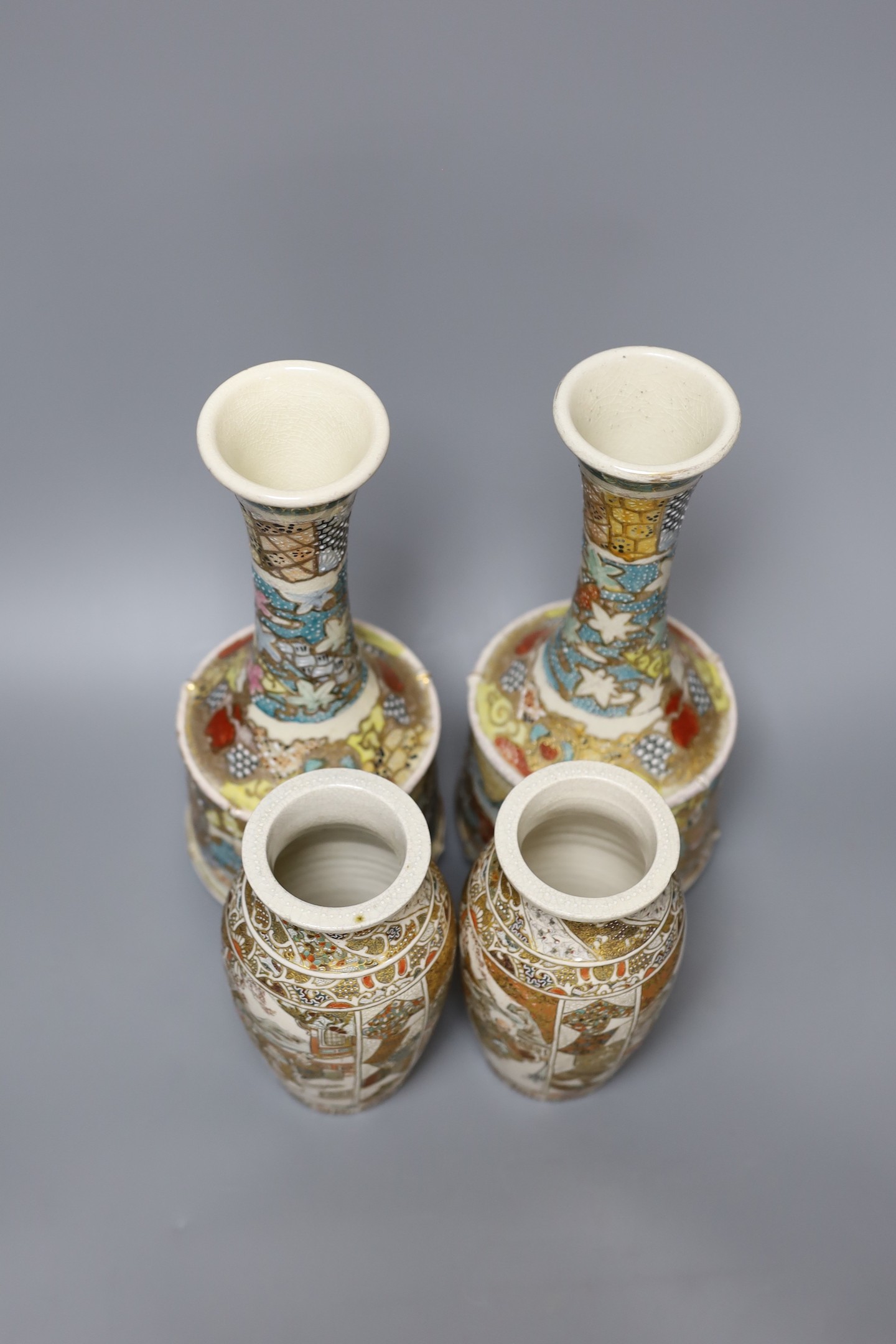 Two pairs of Japanese Satsuma vases, tallest 26cm
